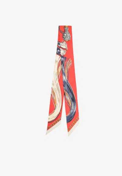 Pre-owned Hermes Cavalcades Silk Twilly In Rouge Vif