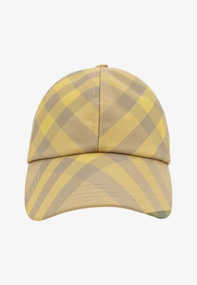 Shop Burberry Checked Baseball Cap In Yellow