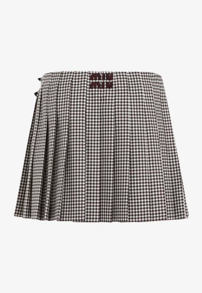 Miu Miu Embroidered Vichy Mini Skirt In Multicolor