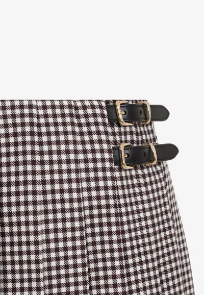 Miu Miu Embroidered Vichy Mini Skirt In Multicolor