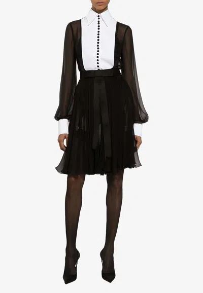 Dolce & Gabbana Bib-collar Silk-blend Shirtdress In Black