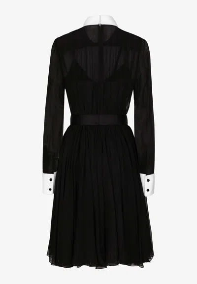 Dolce & Gabbana Bib-collar Silk-blend Shirtdress In Black