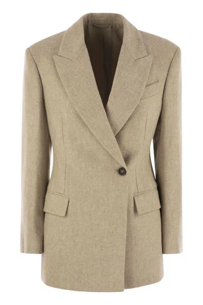 Shop Brunello Cucinelli Alpaca And Wool Jacket With Necklace In Beige