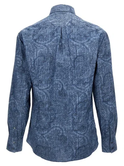 Shop Brunello Cucinelli Printed Shirt In Blue