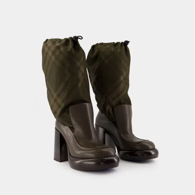 Burberry Leather And Nylon Check Ankle Boots 95 In Multicolor