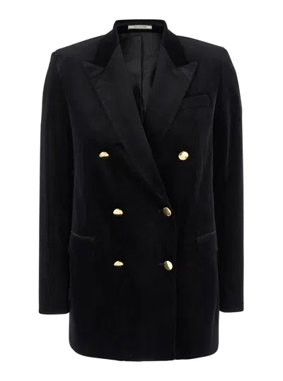 Tagliatore Double-breasted Houndstooth Jacket With Tailored Silhouette In Black