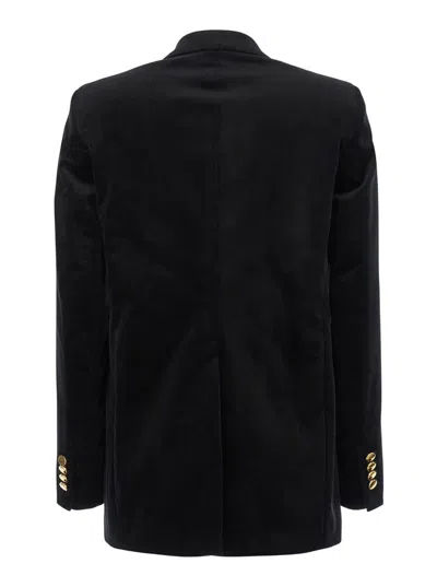 Tagliatore Double-breasted Houndstooth Jacket With Tailored Silhouette In Black