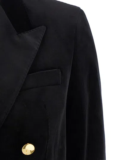 Tagliatore Double-breasted Houndstooth Jacket With Tailored Silhouette In Black