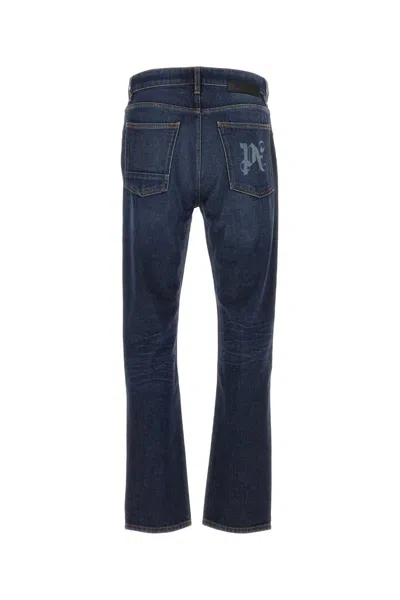 Palm Angels Belt Loops Faded Denim Trousers In Blue