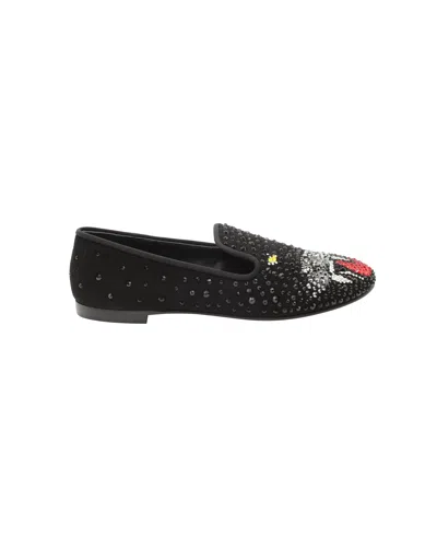 Giuseppe Zanotti Panther Embellished Loafers In Black Suede In Black