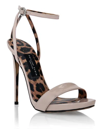 Philipp Plein Patent Leather Sandals High Heels Leopard In Multi