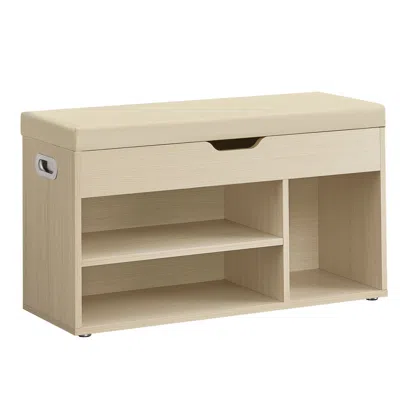 BREEBE STORAGE BENCH WITH CUSHION, SHOE BENCH WITH PADDED SEAT, 3 COMPARTMENTS 