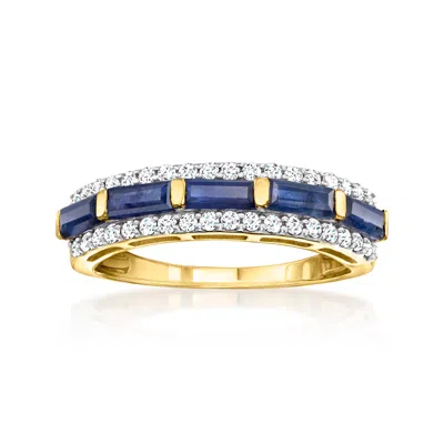 Ross-simons Sapphire And . Diamond Ring In 14kt Yellow Gold In Blue