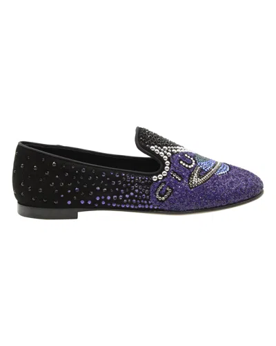 Giuseppe Zanotti Crystal Embellished Uranus Smoking Slippers In Black Suede In Purple