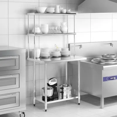 Hivvago 36 X 12 Inch Kitchen Stainless Steel Overshelf With Adjustable Lower Shelf