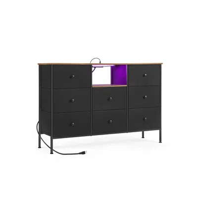 Breebe Chest Of Drawers, Fabric Dresser With Power Outlets And Led Lights, 25 Colors, 8 Drawers, Tv Stand F