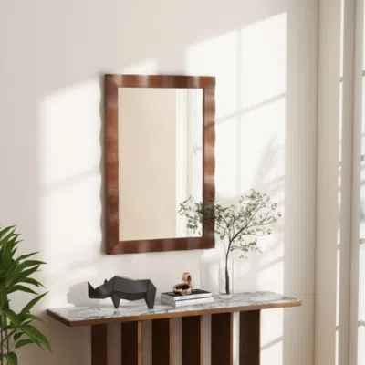 Hivvago 41.5 X 28 Inches Farmhouse Wall Mirror With Solid Wood Frame-brown