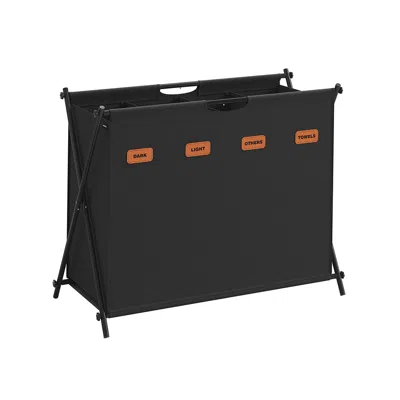 Breebe Laundry Hamper, Laundry Basket, 40.9 Gal. Laundry Sorter 4 Sections, Collapsible X-frame, Ink Black