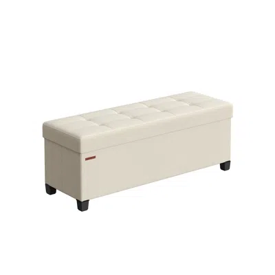 Breebe 43" Wide Small Storage Ottoman With Legs Cream White