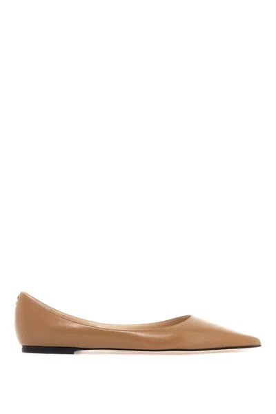 Shop Jimmy Choo Smooth Leather Love Ballerina Flats In Beige