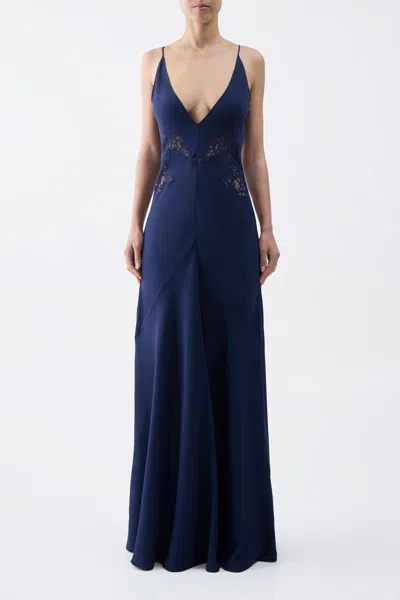 Gabriela Hearst Apuleius Lace-inset Silk Maxi Slip Dress In Navy