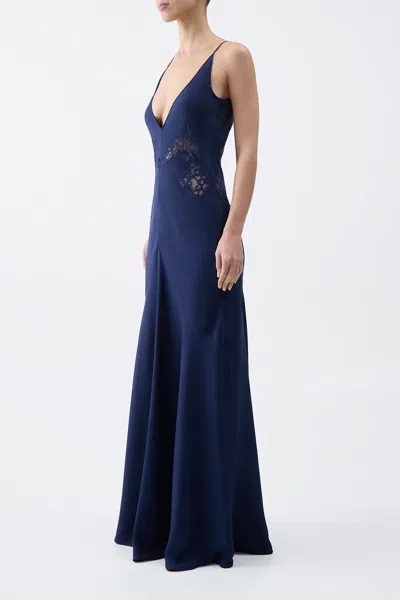 Gabriela Hearst Apuleius Lace-inset Silk Maxi Slip Dress In Navy
