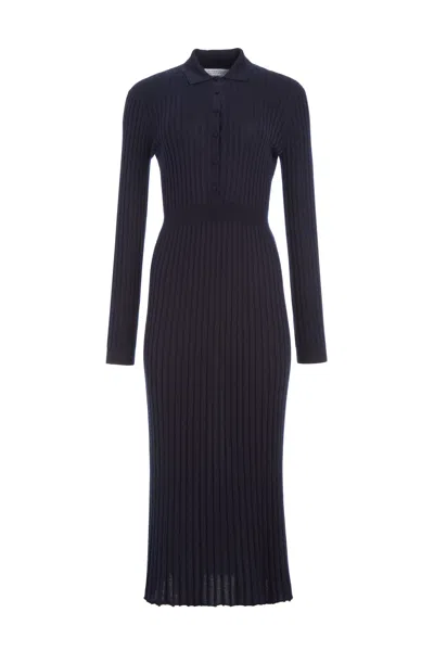 Gabriela Hearst Ardor Cashmere-blend Ribbed Midi Dress In Navy