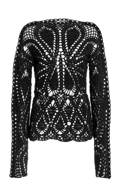 Gabriela Hearst Capps Crochet Top In Black Wool Cashmere In Black