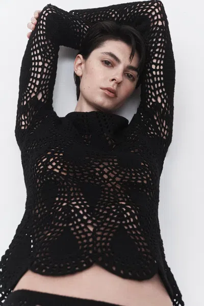 Gabriela Hearst Capps Crochet Top In Black Wool Cashmere In Black