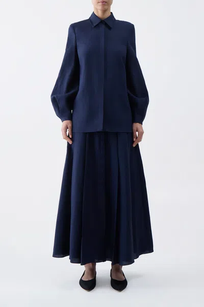 Gabriela Hearst Delmer Top In Navy Aloe Linen In Navy
