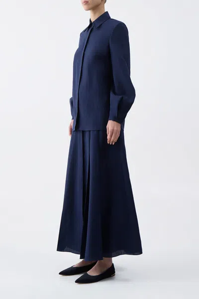 Gabriela Hearst Delmer Top In Navy Aloe Linen In Navy