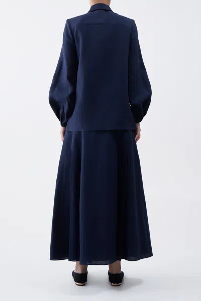 Gabriela Hearst Delmer Top In Navy Aloe Linen In Navy