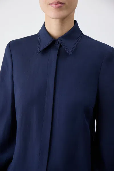 Gabriela Hearst Delmer Top In Navy Aloe Linen In Navy