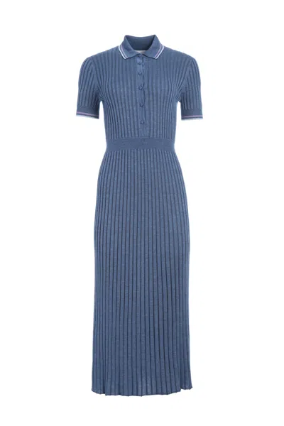 Gabriela Hearst Eyot Striped Ribbed Silk And Cashmere-blend Midi Dress In Denim Blue