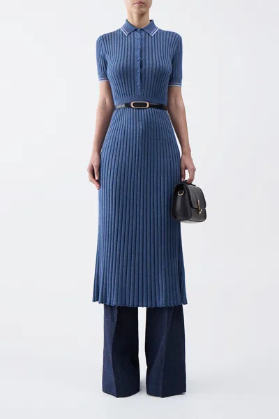 Gabriela Hearst Eyot Striped Ribbed Silk And Cashmere-blend Midi Dress In Denim Blue