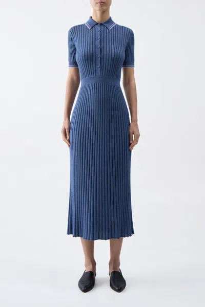 Gabriela Hearst Eyot Striped Ribbed Silk And Cashmere-blend Midi Dress In Denim Blue