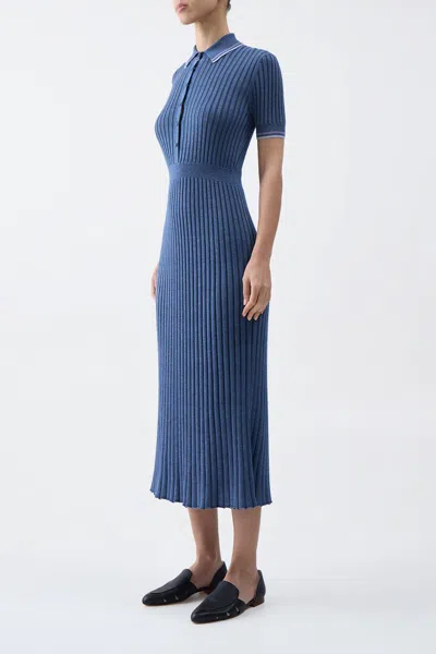 Gabriela Hearst Eyot Striped Ribbed Silk And Cashmere-blend Midi Dress In Denim Blue