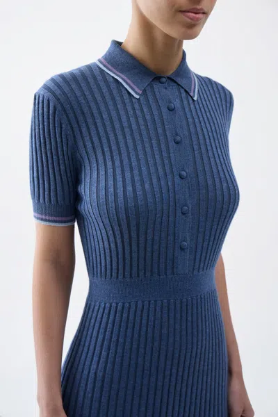 Gabriela Hearst Eyot Striped Ribbed Silk And Cashmere-blend Midi Dress In Denim Blue