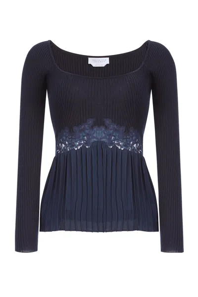 Gabriela Hearst Fini Lace Top In Navy Silk Crepe In Navy