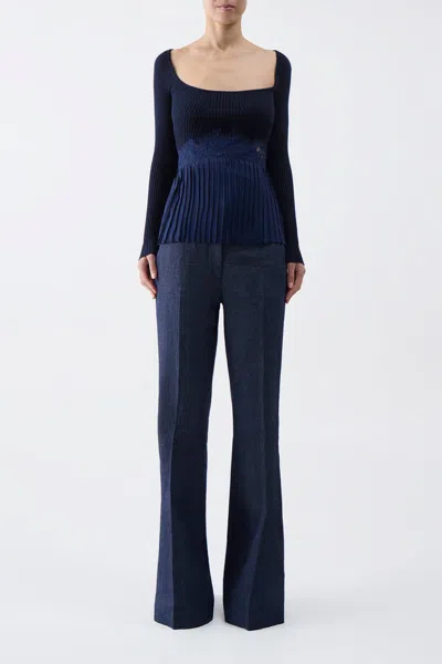 Gabriela Hearst Fini Lace Top In Navy Silk Crepe In Navy