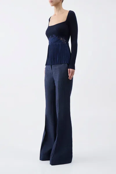 Gabriela Hearst Fini Lace Top In Navy Silk Crepe In Navy