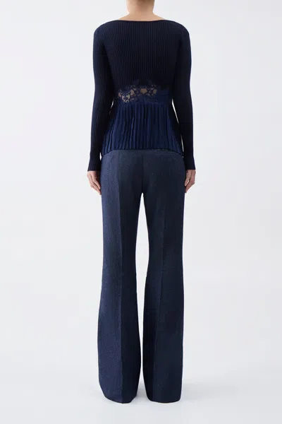 Gabriela Hearst Fini Lace Top In Navy Silk Crepe In Navy