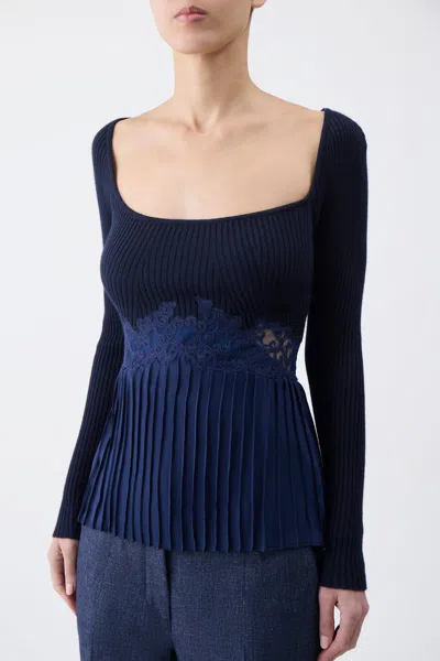 Gabriela Hearst Fini Lace Top In Navy Silk Crepe In Navy