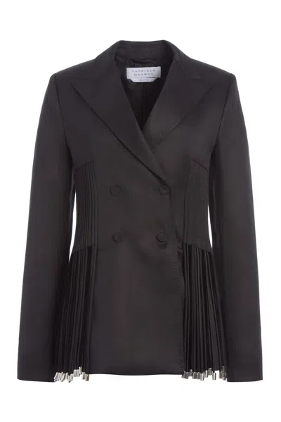 Gabriela Hearst Giorgio Fringe Blazer In Black Textured Linen In Black