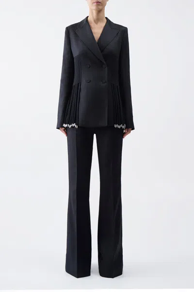 Gabriela Hearst Giorgio Fringe Blazer In Black Textured Linen In Black