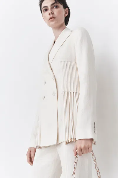 Gabriela Hearst Giorgio Fringe Blazer In Ivory Textured Linen In Ivory