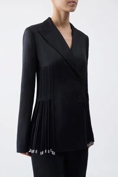 Gabriela Hearst Giorgio Fringe Blazer In Black Textured Linen In Black