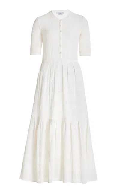 Gabriela Hearst Iris Pointelle Knit Pleated Dress With Slip In Ivory Cotton Silk In Ivory