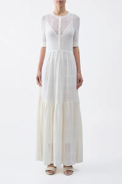 Gabriela Hearst Iris Pointelle Knit Pleated Dress With Slip In Ivory Cotton Silk In Ivory