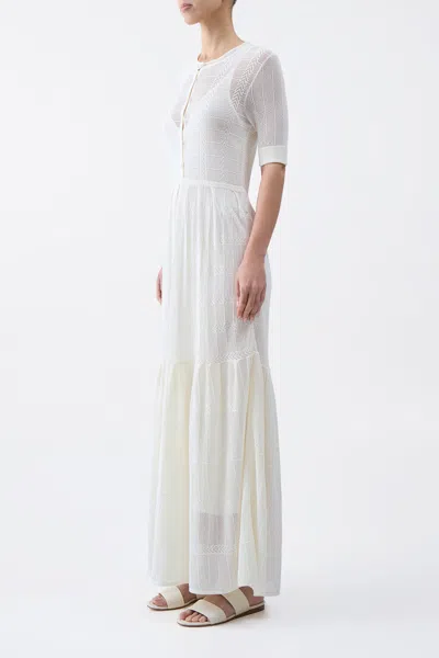 Gabriela Hearst Iris Pointelle Knit Pleated Dress With Slip In Ivory Cotton Silk In Ivory